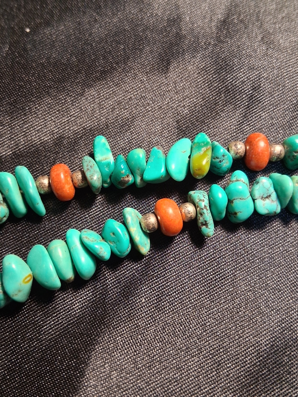 Turquoise Chip Necklace with Coral Accent Beads - Women's Jewelry - Picture 2 of 3